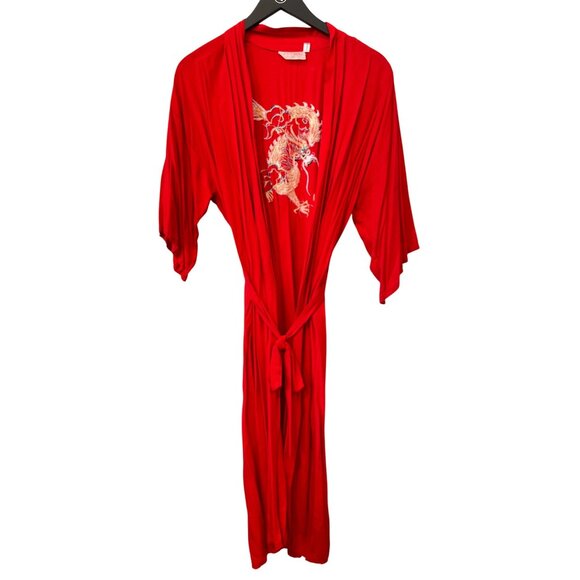 Vintage 70s Amigo Long Robe One Size Dragon Embroidered Tie Waist Poly Retro - Picture 1 of 7